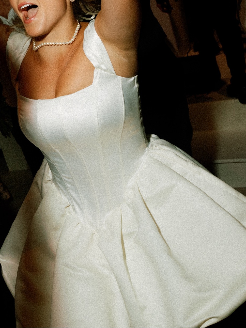 White Satin Corset Bubble Hem Mini Dress